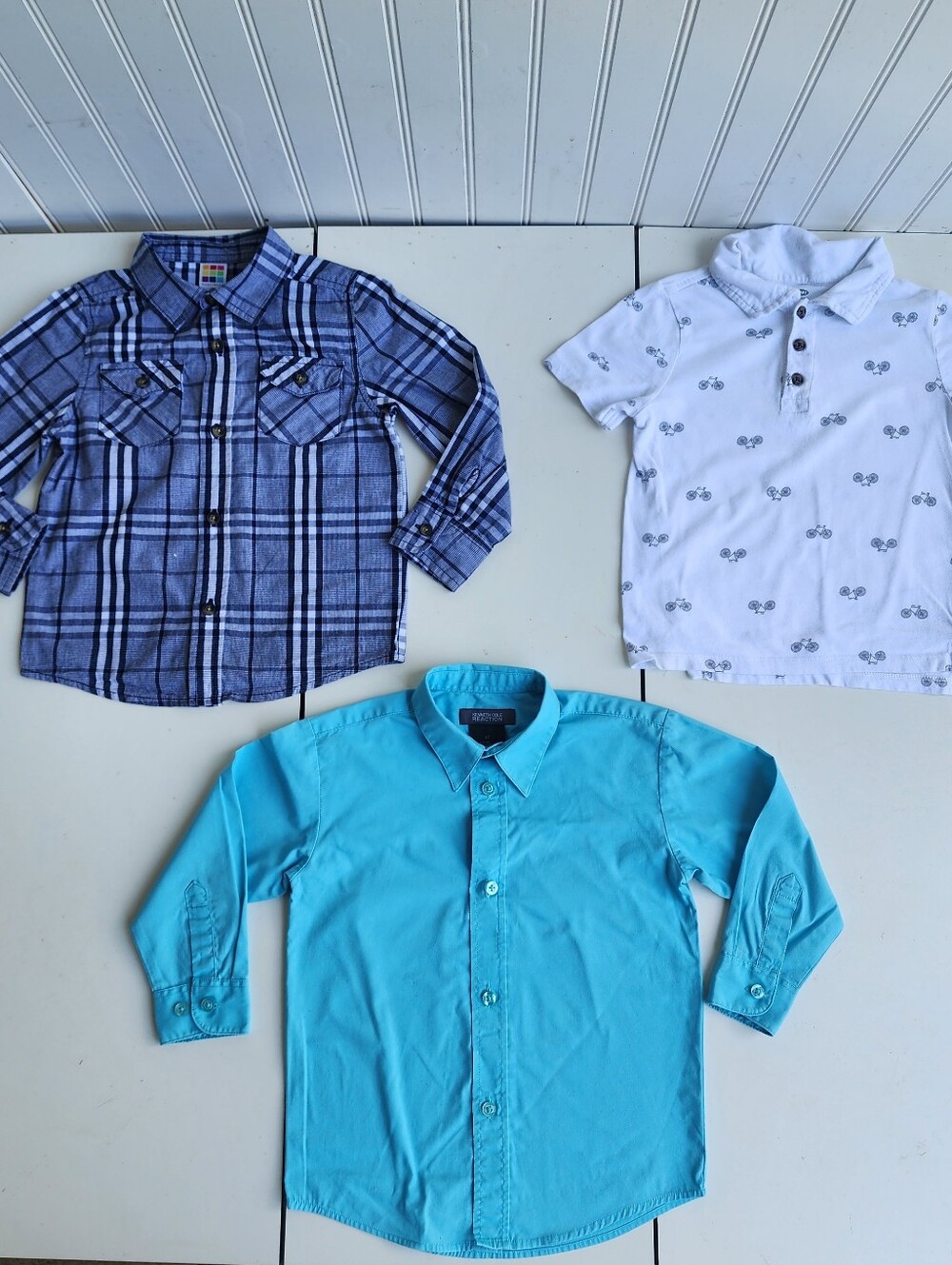 Lot Of 3 Boys Kenneth Cole Old Shirt Blue Navy White Aqua Button Toddler Sz 4T